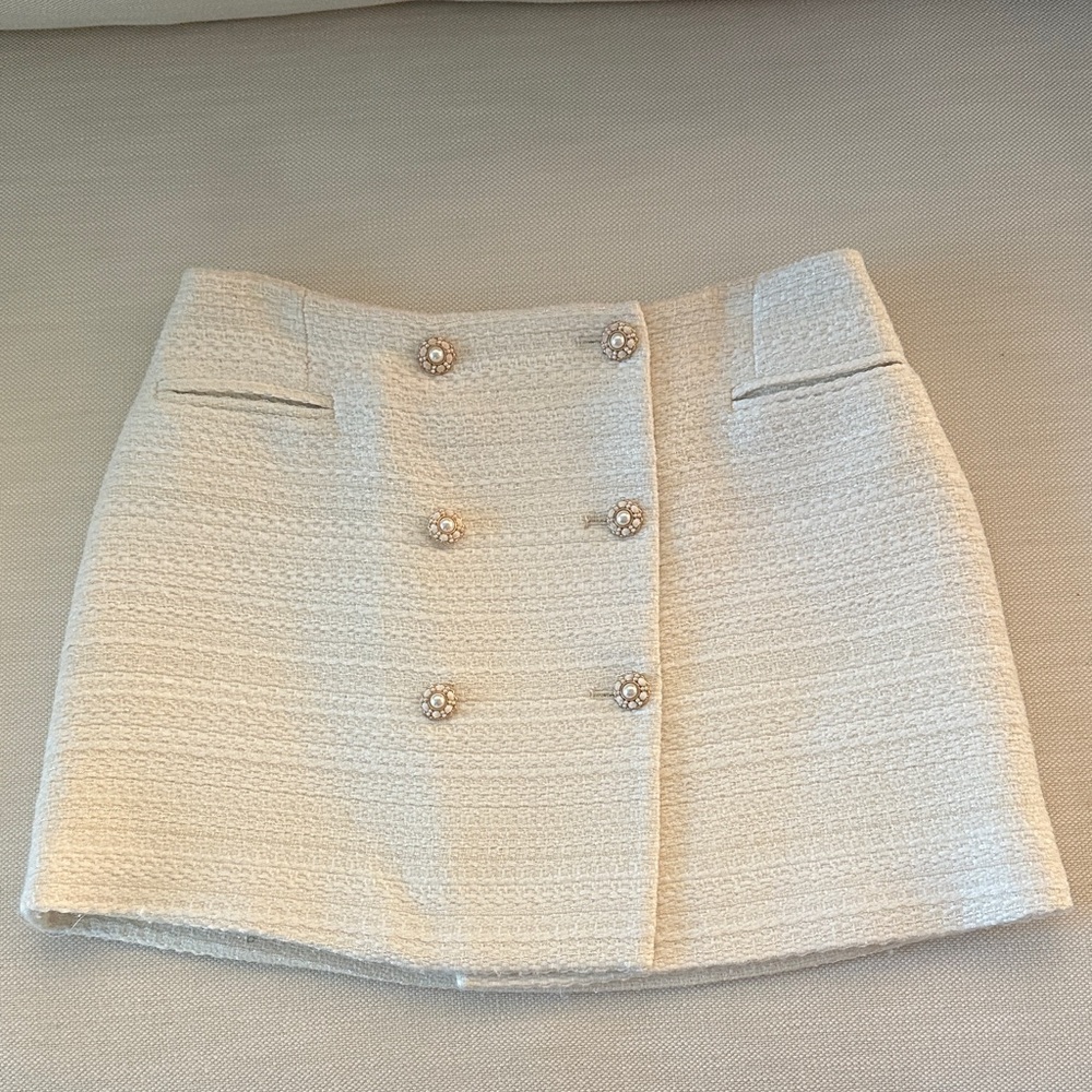 Astr Cream Mini Skirt with Button Detail